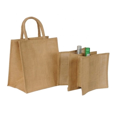 Saco de compras de serapilheira do vinho 27x18x30cm da garrafa da embalagem 6