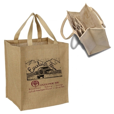 Saco de compras de serapilheira do vinho 27x18x30cm da garrafa da embalagem 6